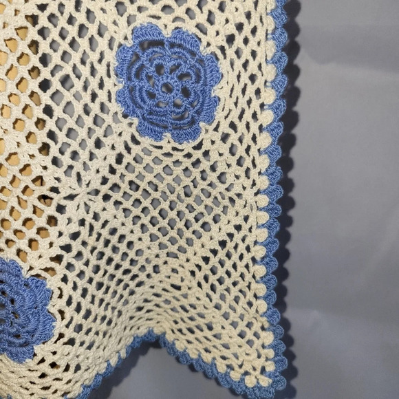 Vintage  Handmade Handcrafted Doily blue and white - Picture 2 of 4